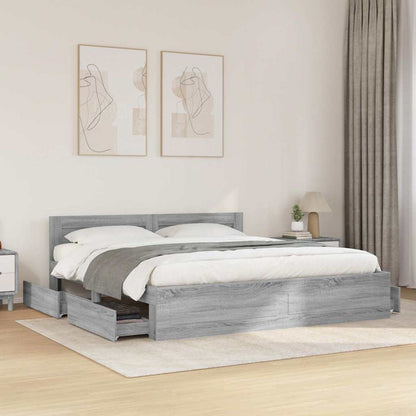 Bed Frame with Headboard without Mattress Grey Sonoma 180 x 200 cm