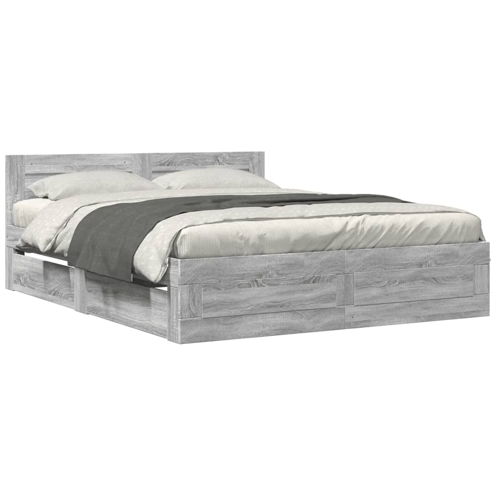 Bed Frame with Headboard without Mattress Grey Sonoma 160 x 200 cm