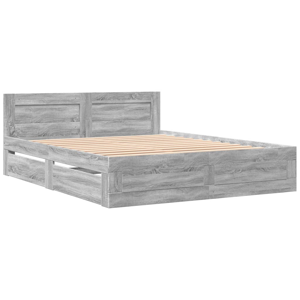 vidaXL Bed Frame with Headboard without Mattress Grey Sonoma 160x200cm 3