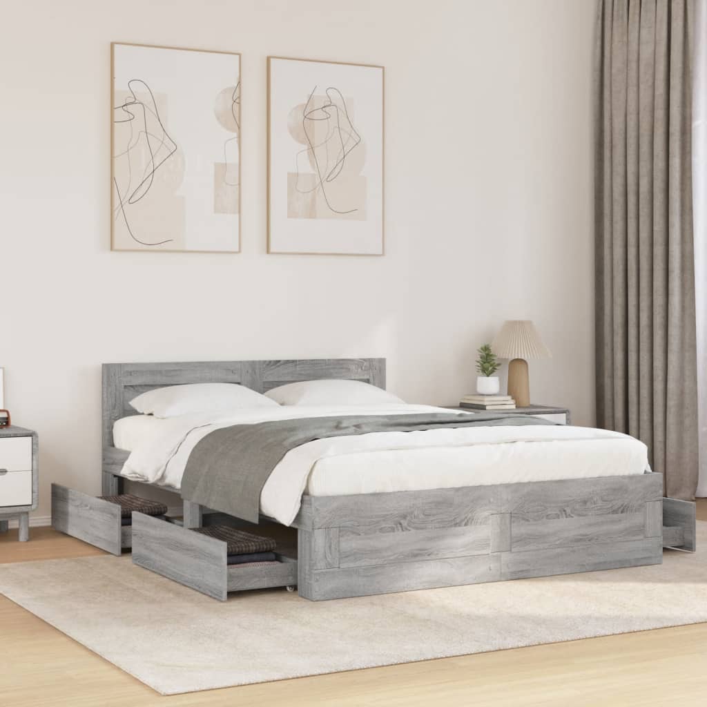 Bed Frame with Headboard without Mattress Grey Sonoma 140 x 200 cm