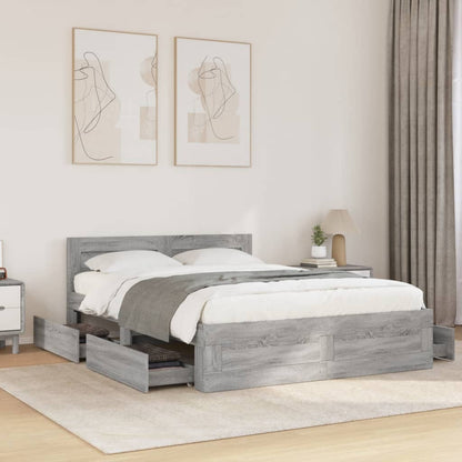 Bed Frame with Headboard without Mattress Grey Sonoma 140 x 200 cm