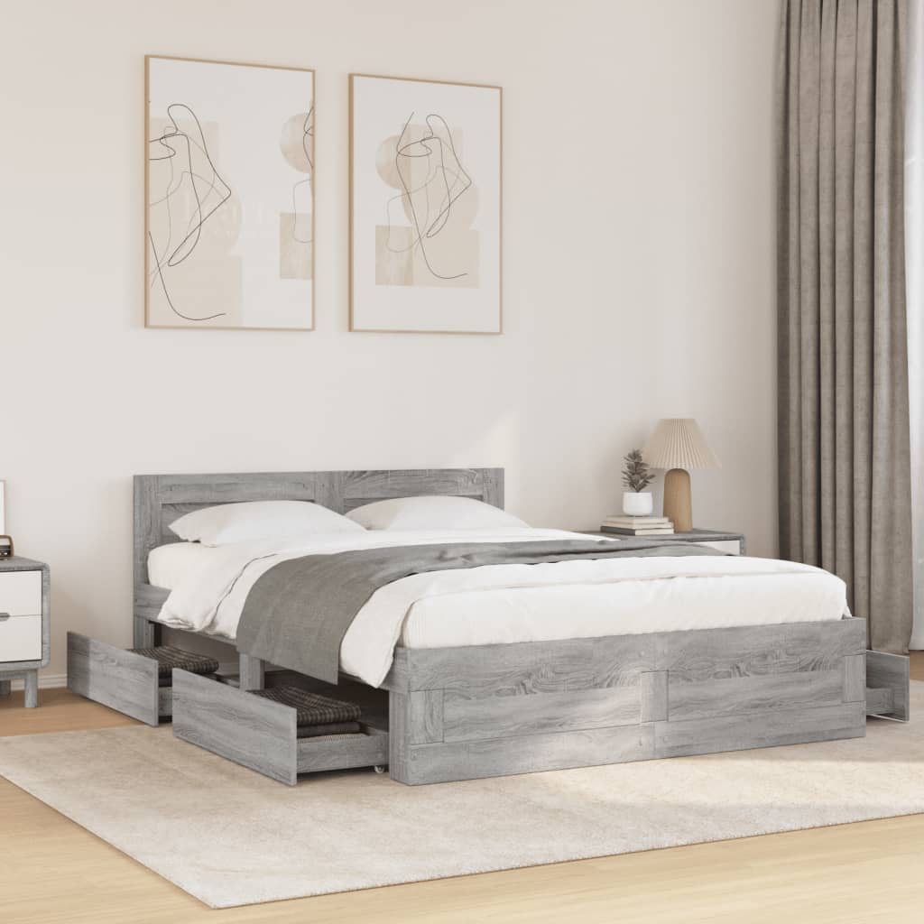 Bed Frame with Headboard without Mattress Grey Sonoma 120 x 200 cm