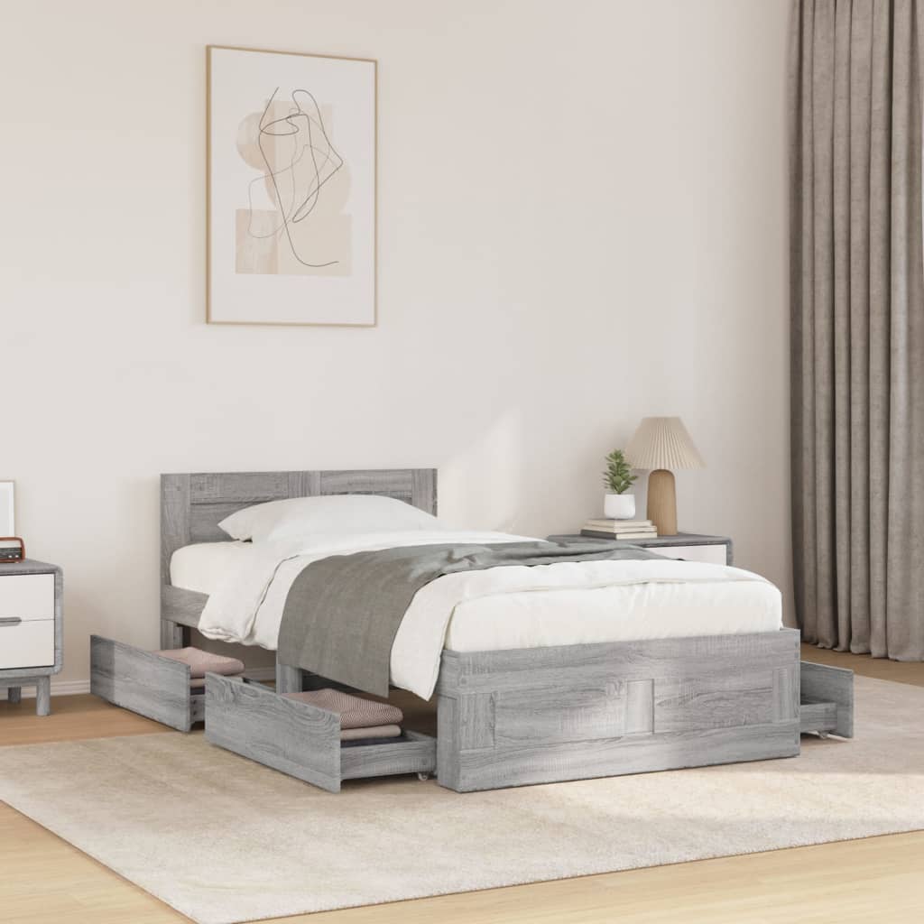 Bed Frame with Headboard without Mattress Grey Sonoma 75 x 190 cm
