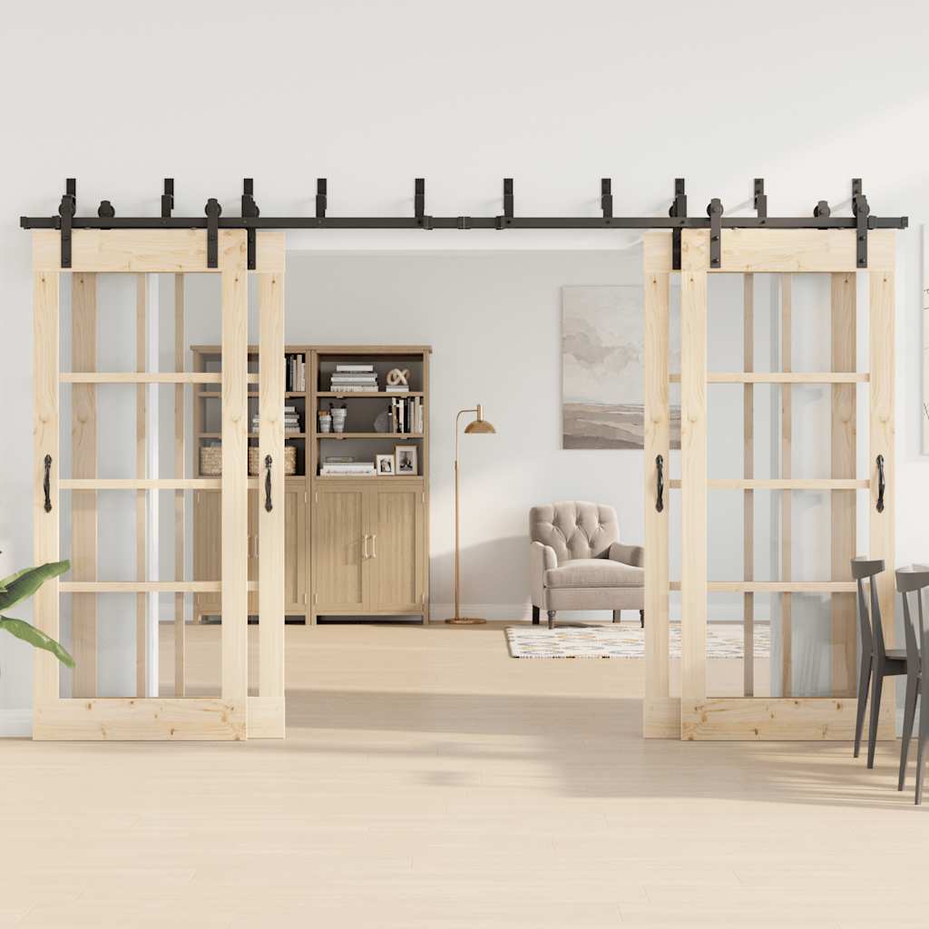 vidaXL Sliding Door Hardware Kit 366 cm Steel Black 3