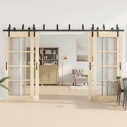 vidaXL Sliding Door Hardware Kit 366 cm Steel Black 3