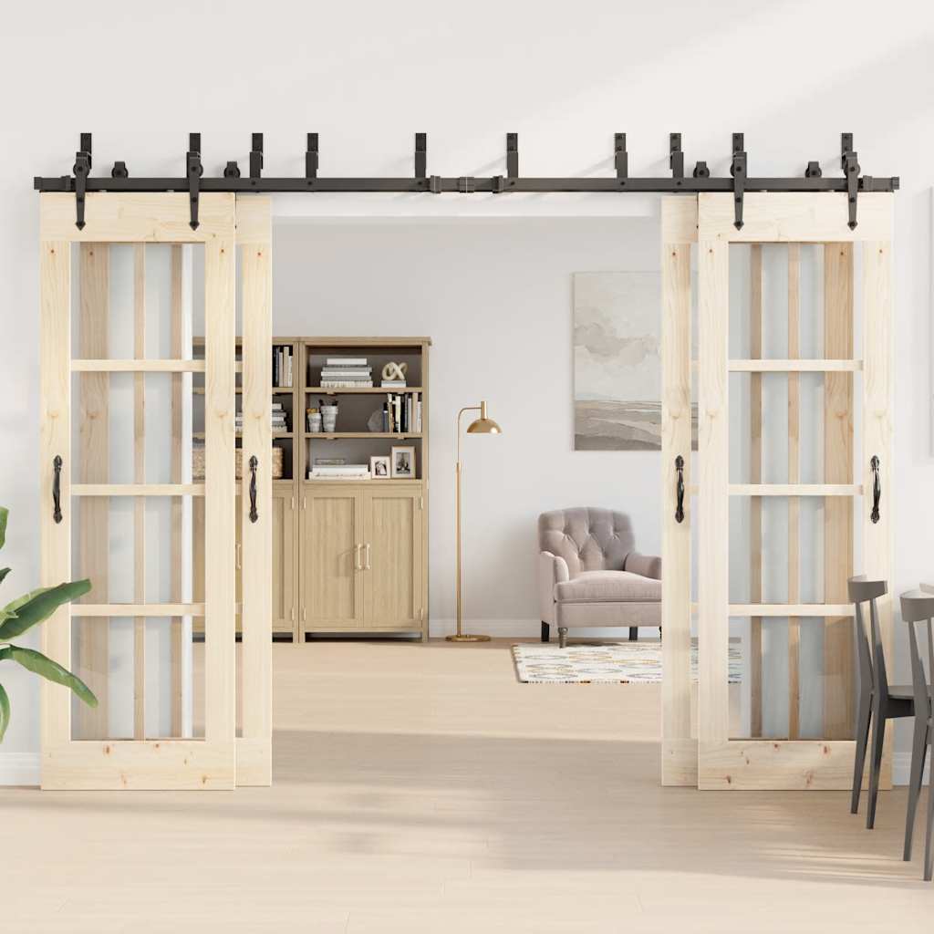 vidaXL Sliding Door Hardware Kit 305 cm Steel Black 3