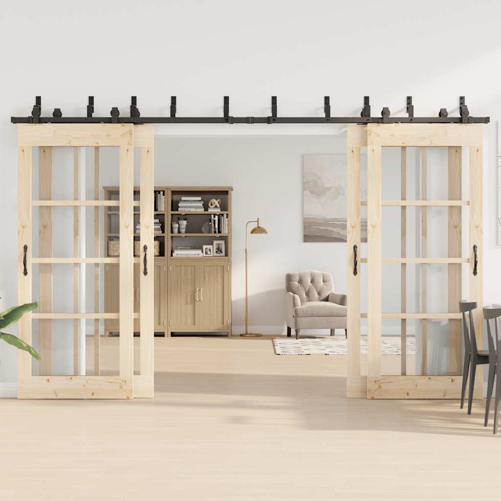 vidaXL Sliding Door Hardware Kit 366 cm Steel Black 3