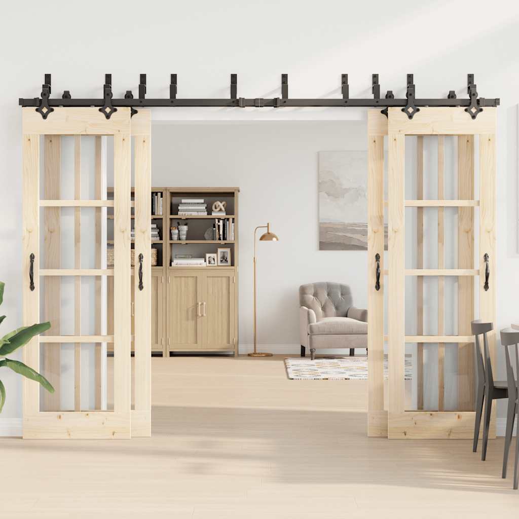 vidaXL Sliding Door Hardware Kit 305 cm Steel Black 3