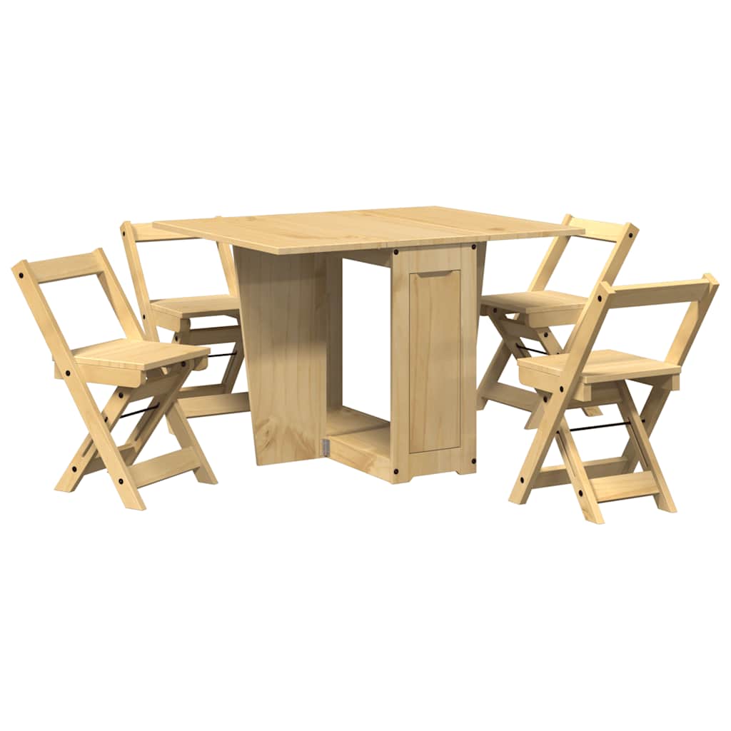 5 Piece Butterfly Dining Set "Corona" Foldable Pinewood Wax brown