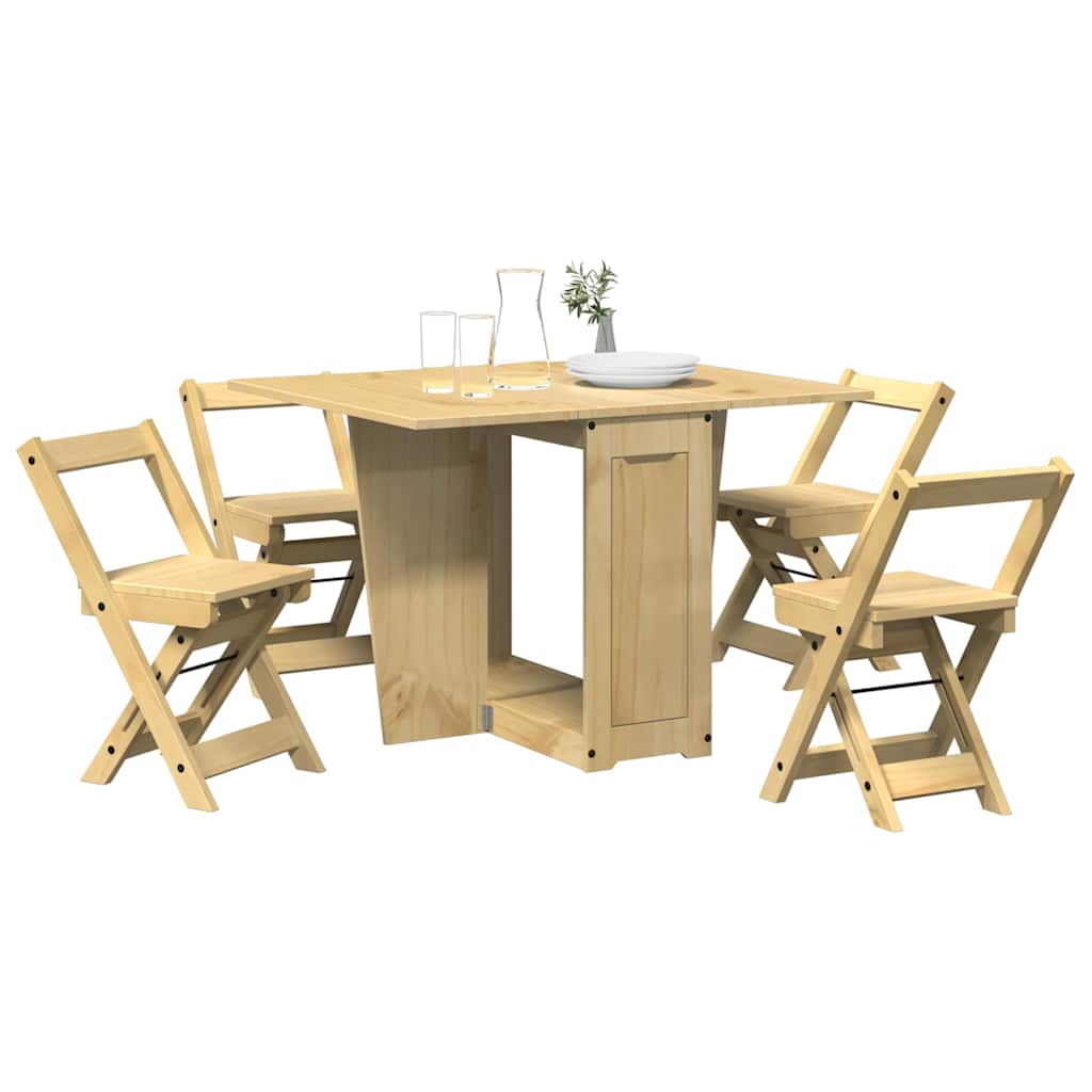 vidaXL 5 Piece Butterfly Dining Set "Corona" Foldable Wax Brown Pinewood 1