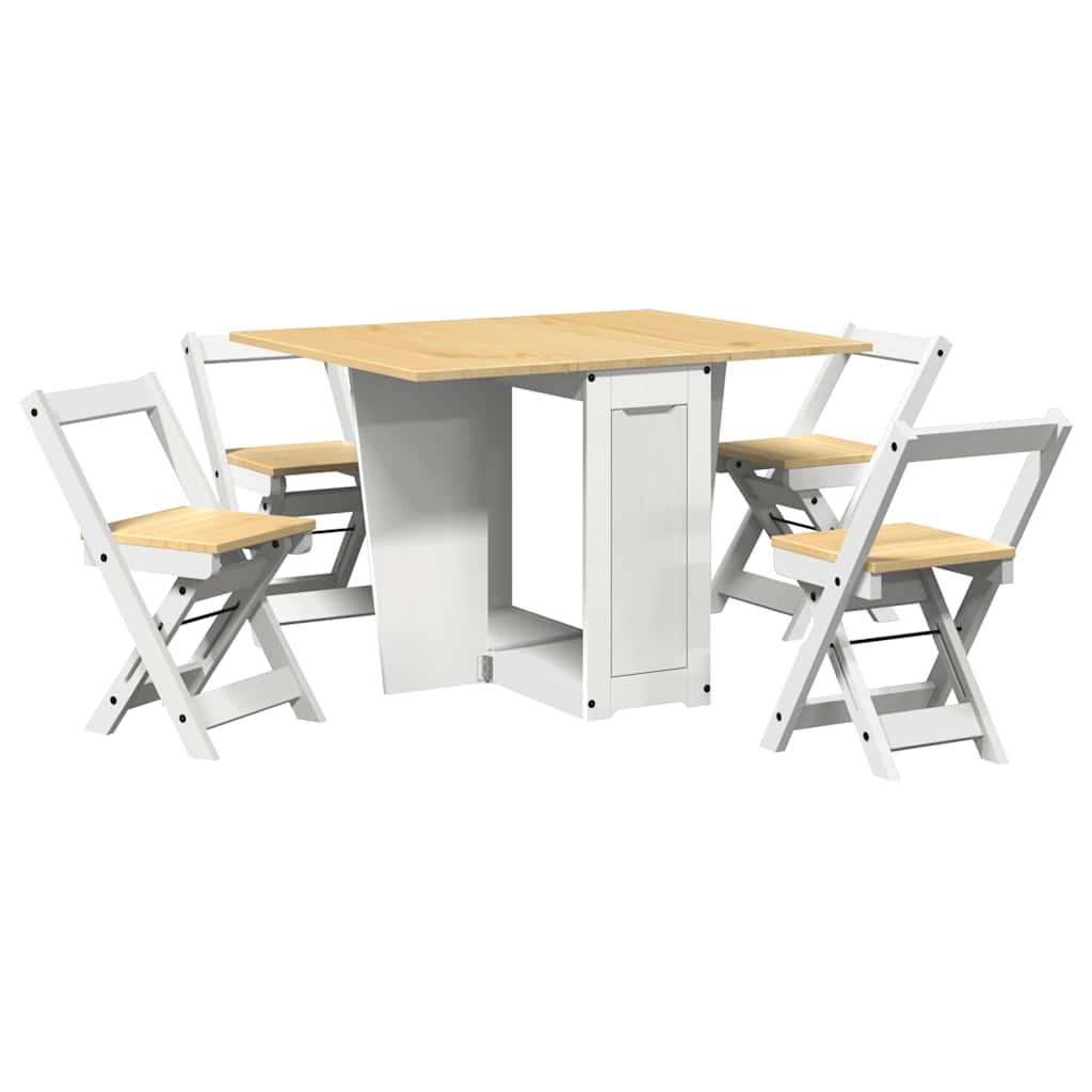 5 Piece Butterfly Dining Set "Corona" Foldable Pinewood White