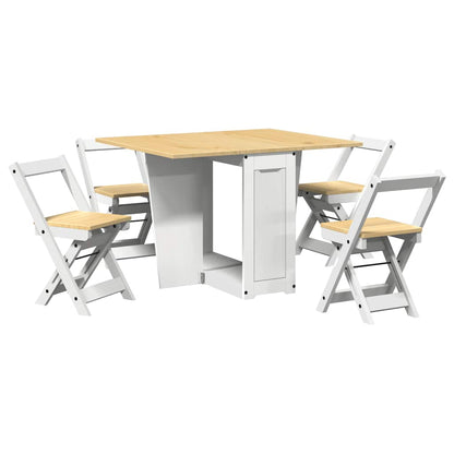 5 Piece Butterfly Dining Set "Corona" Foldable Pinewood White
