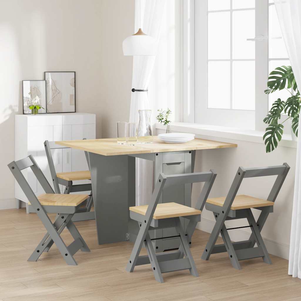 vidaXL 5 Piece Butterfly Dining Set "Corona" Foldable Grey Pinewood 3
