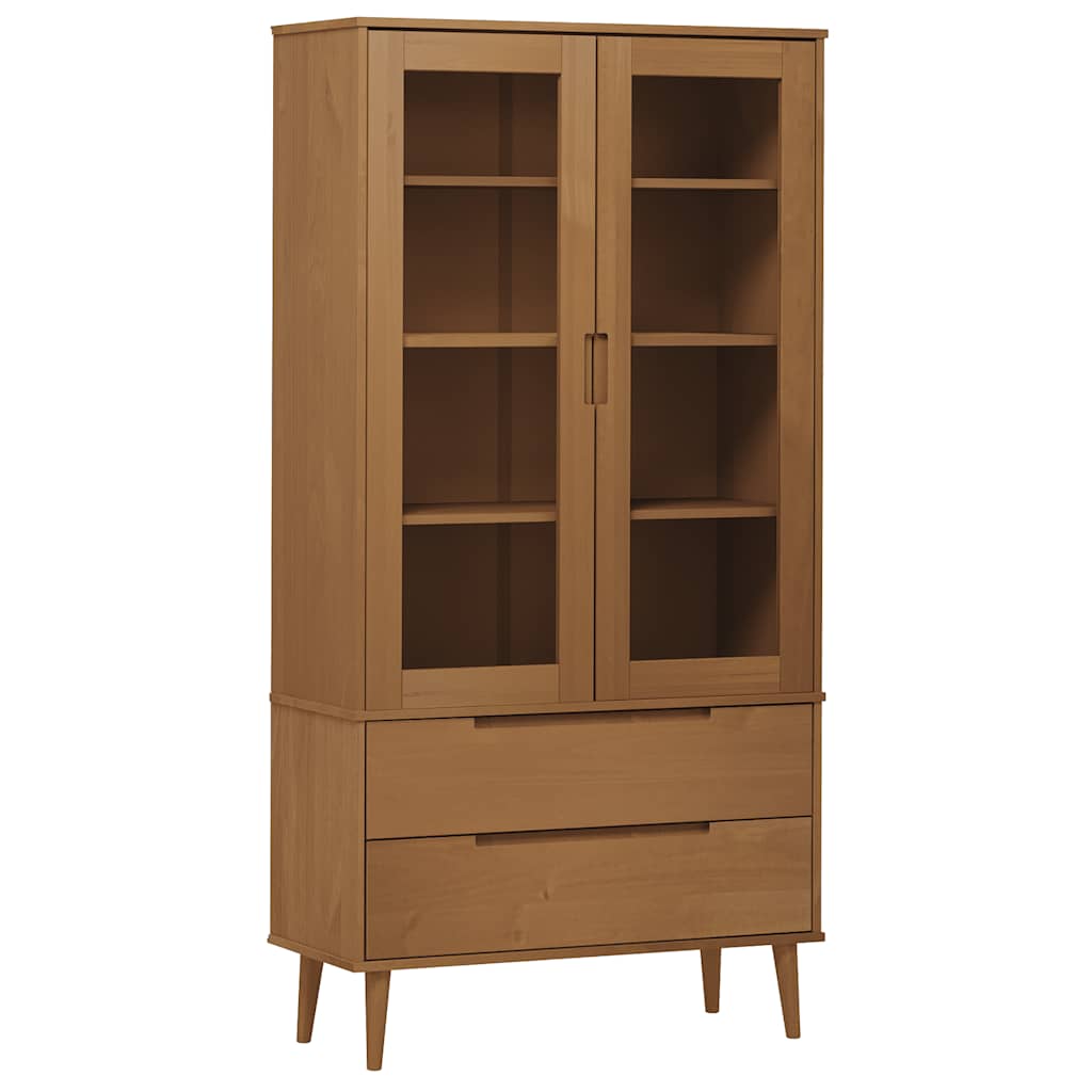 vidaXL Vitrine Cabinet "MOLDE" Brown 90x35x175 cm Solid Wood Pine 2