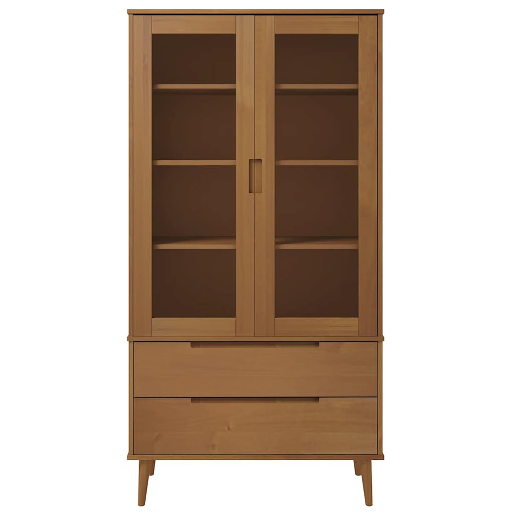 vidaXL Vitrine Cabinet "MOLDE" Brown 90x35x175 cm Solid Wood Pine 4