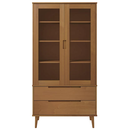 Vitrine Cabinet "MOLDE" 90x35x175 cm Solid Wood Pine Brown