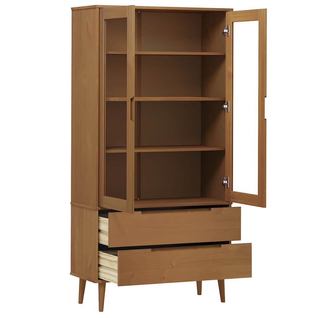 vidaXL Vitrine Cabinet "MOLDE" Brown 90x35x175 cm Solid Wood Pine 5