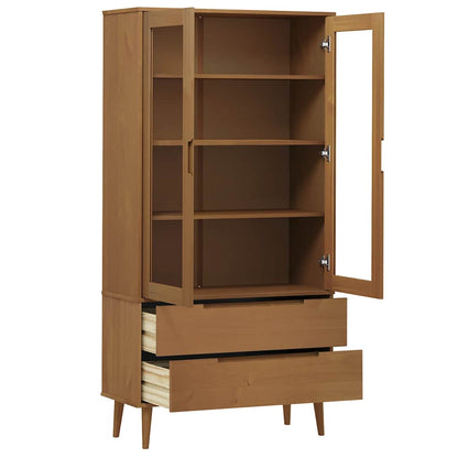 vidaXL Vitrine Cabinet "MOLDE" Brown 90x35x175 cm Solid Wood Pine 5
