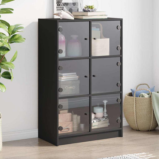 Bookcase with Doors 136x37x109 cm Engineered Wood Black 68 cm
