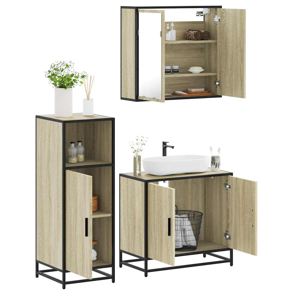 3 Piece Bathroom Furniture Set Engineered Wood Sonoma oak