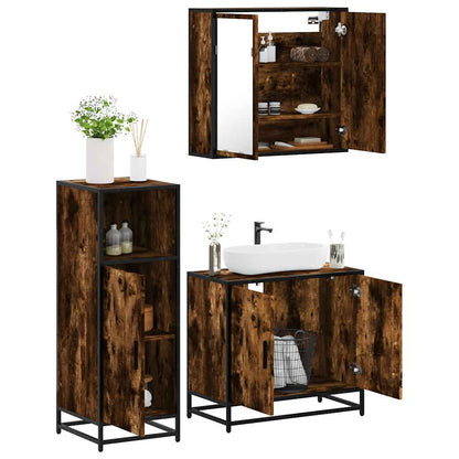 3 Piece Bathroom Furniture Set Engineered Wood Smoked oak