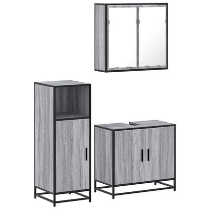 3 Piece Bathroom Furniture Set Engineered Wood Grey sonoma