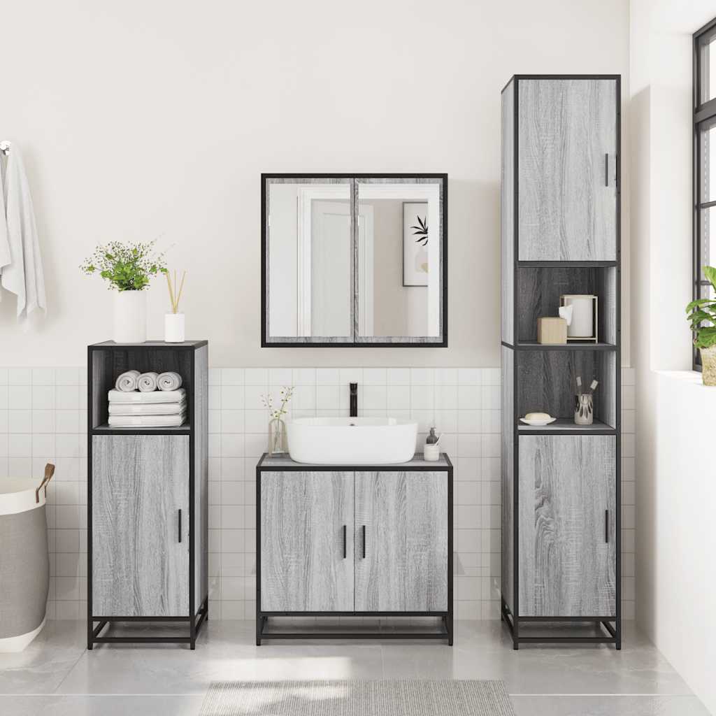 3 Piece Bathroom Furniture Set Engineered Wood Grey sonoma