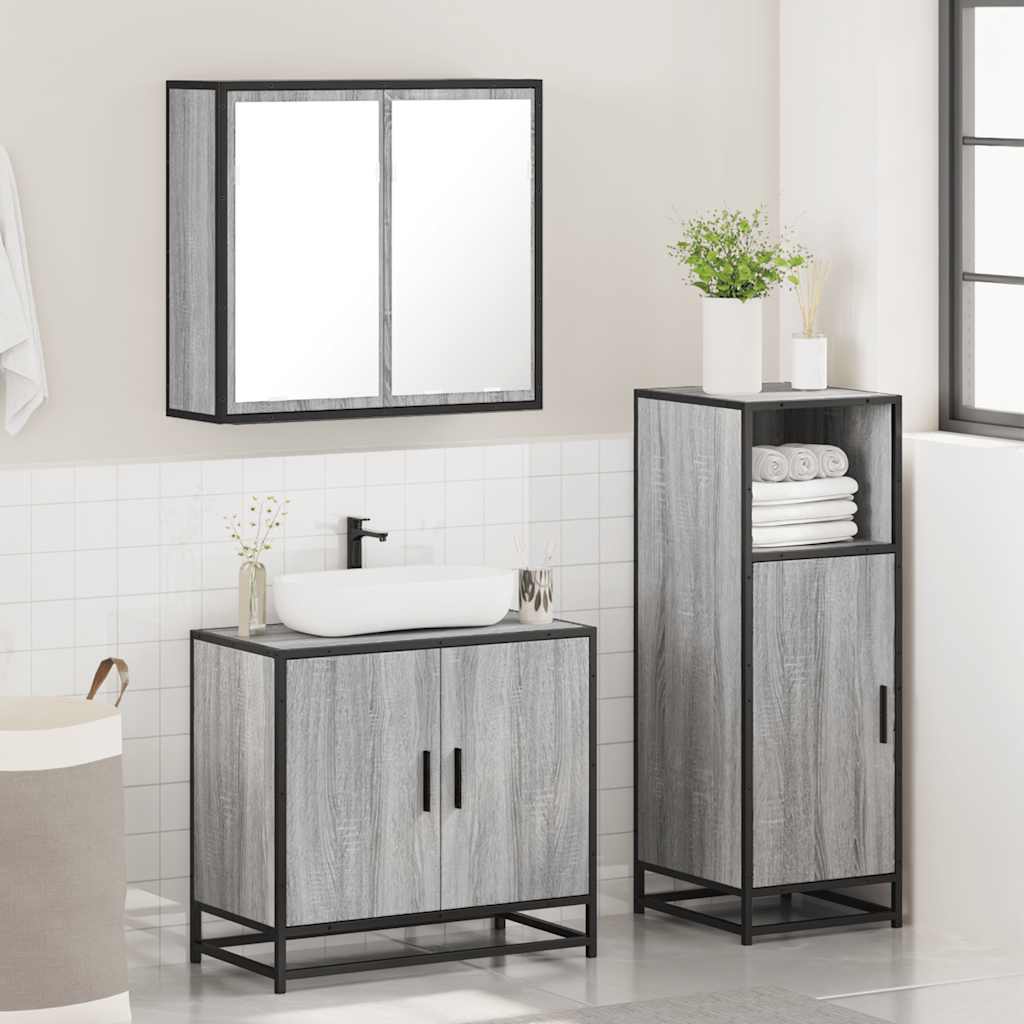 vidaXL 3 Piece Bathroom Furniture Set Grey Sonoma Engineered Wood 4