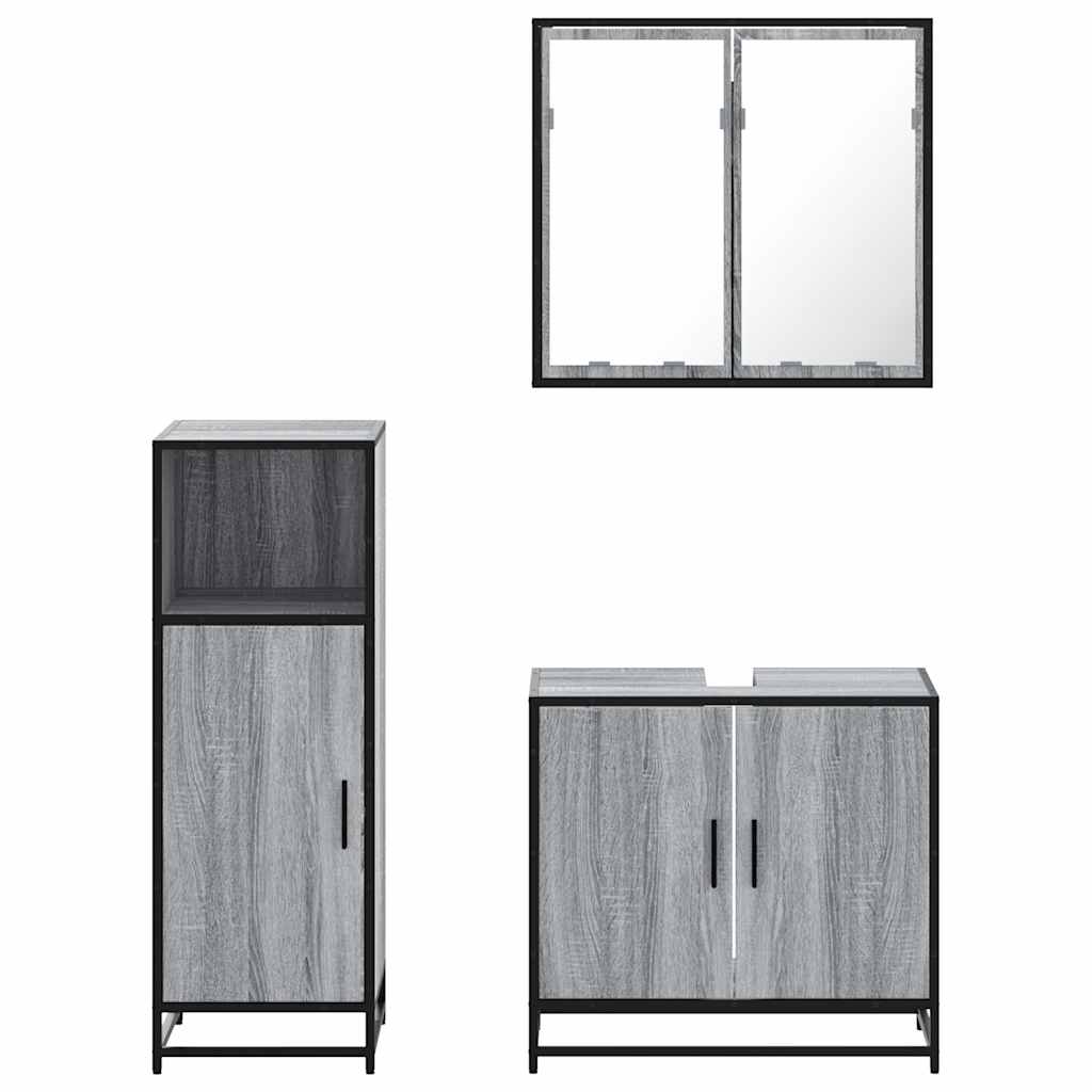 vidaXL 3 Piece Bathroom Furniture Set Grey Sonoma Engineered Wood 5