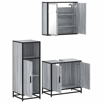 3 Piece Bathroom Furniture Set Engineered Wood Grey sonoma
