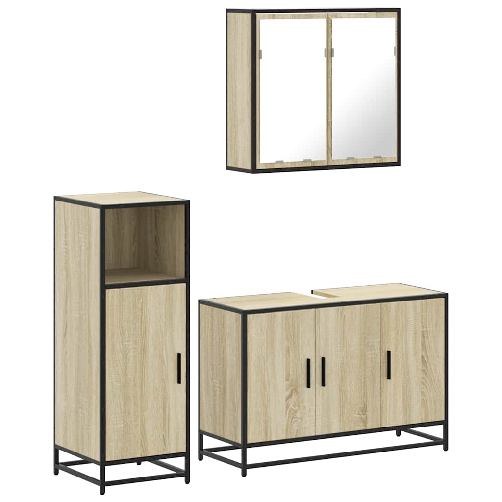 3 Piece Bathroom Furniture Set Engineered Wood Sonoma oak