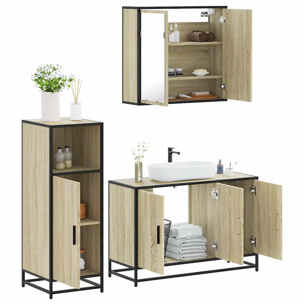3 Piece Bathroom Furniture Set Engineered Wood Sonoma oak