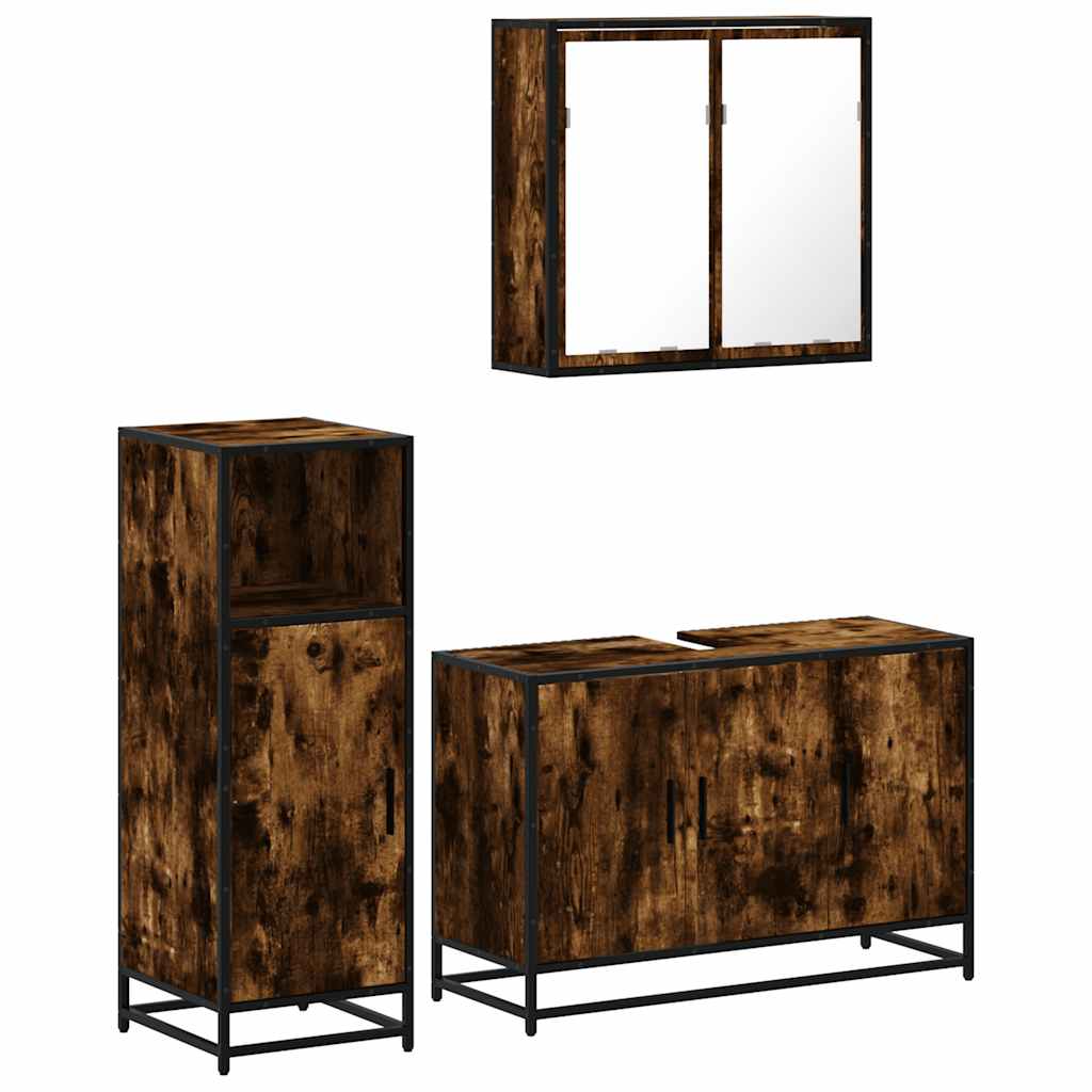 vidaXL 3 Piece Bathroom Furniture Set Smoked Oak Engineered Wood 2