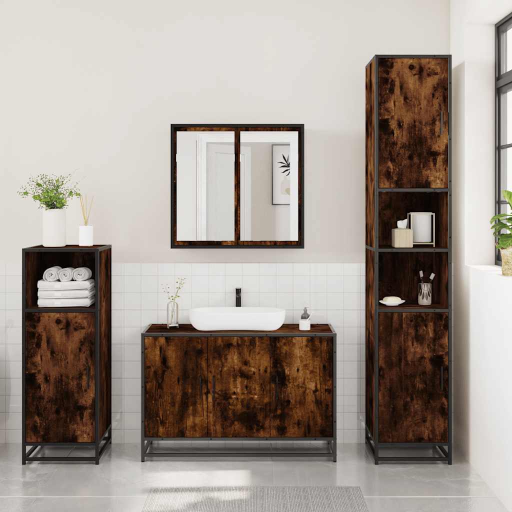vidaXL 3 Piece Bathroom Furniture Set Smoked Oak Engineered Wood 3