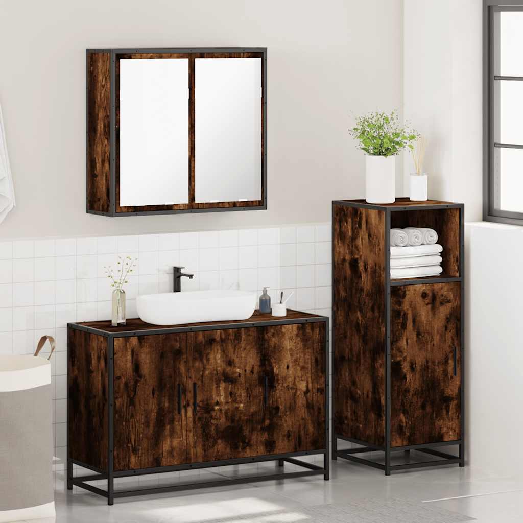 vidaXL 3 Piece Bathroom Furniture Set Smoked Oak Engineered Wood 4