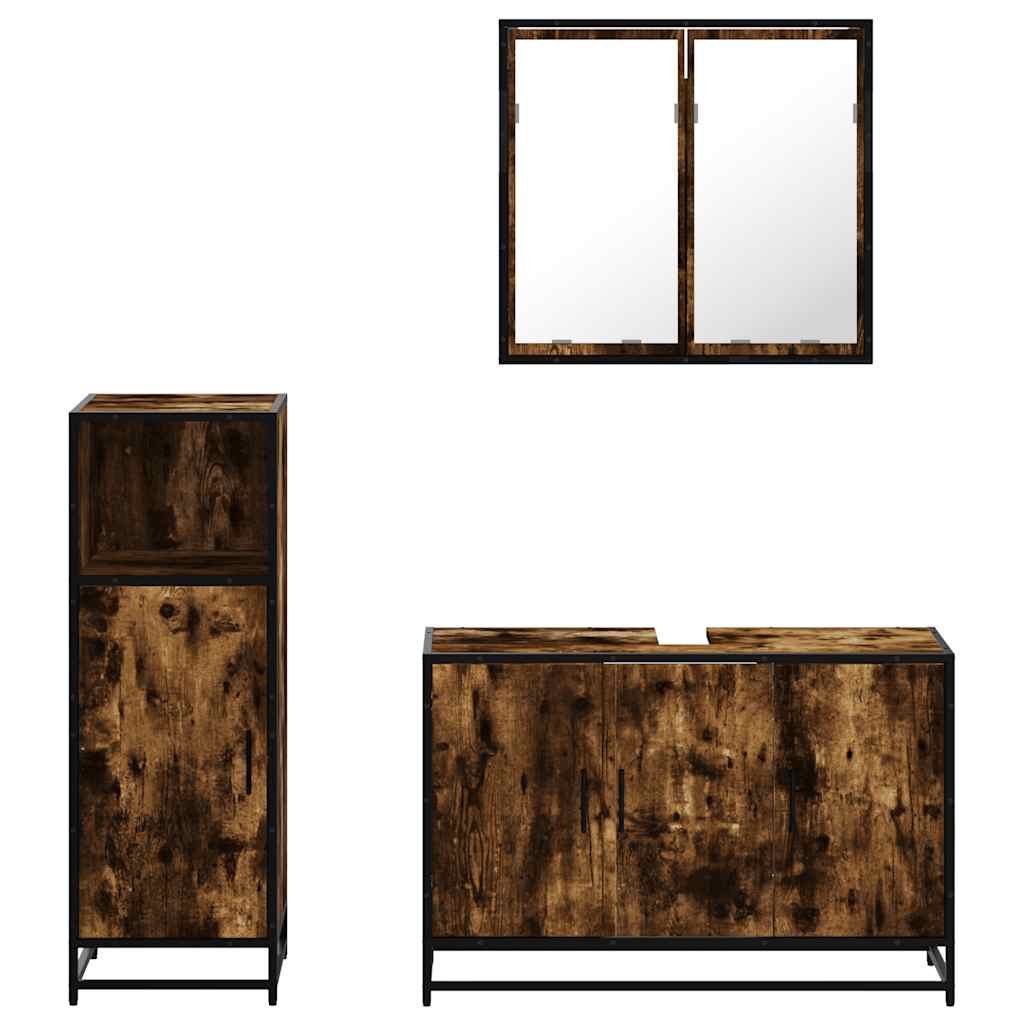 vidaXL 3 Piece Bathroom Furniture Set Smoked Oak Engineered Wood 5