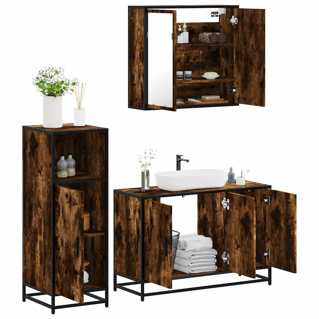 vidaXL 3 Piece Bathroom Furniture Set Smoked Oak Engineered Wood 1