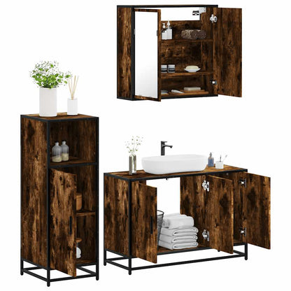3 Piece Bathroom Furniture Set Engineered Wood Smoked oak