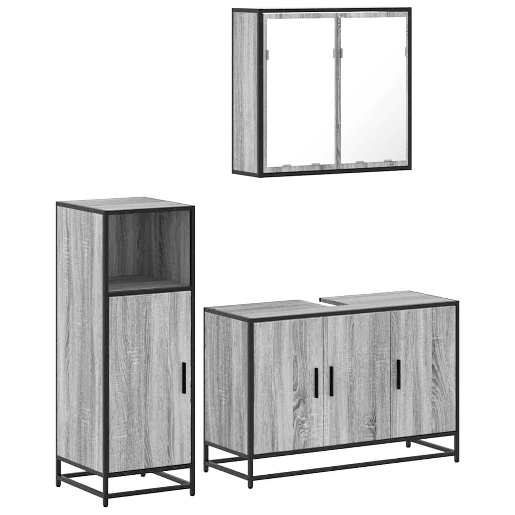 vidaXL 3 Piece Bathroom Furniture Set Grey Sonoma Engineered Wood 2