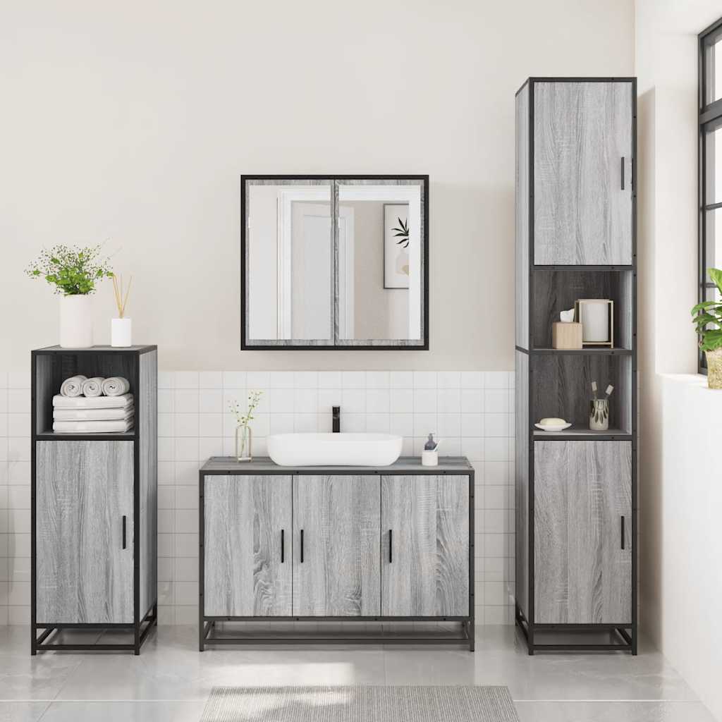 vidaXL 3 Piece Bathroom Furniture Set Grey Sonoma Engineered Wood 3