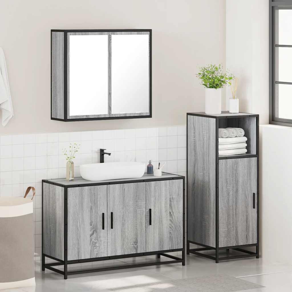 vidaXL 3 Piece Bathroom Furniture Set Grey Sonoma Engineered Wood 4
