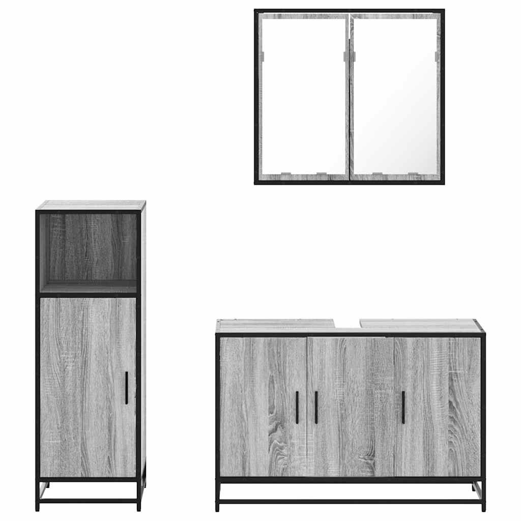 vidaXL 3 Piece Bathroom Furniture Set Grey Sonoma Engineered Wood 5