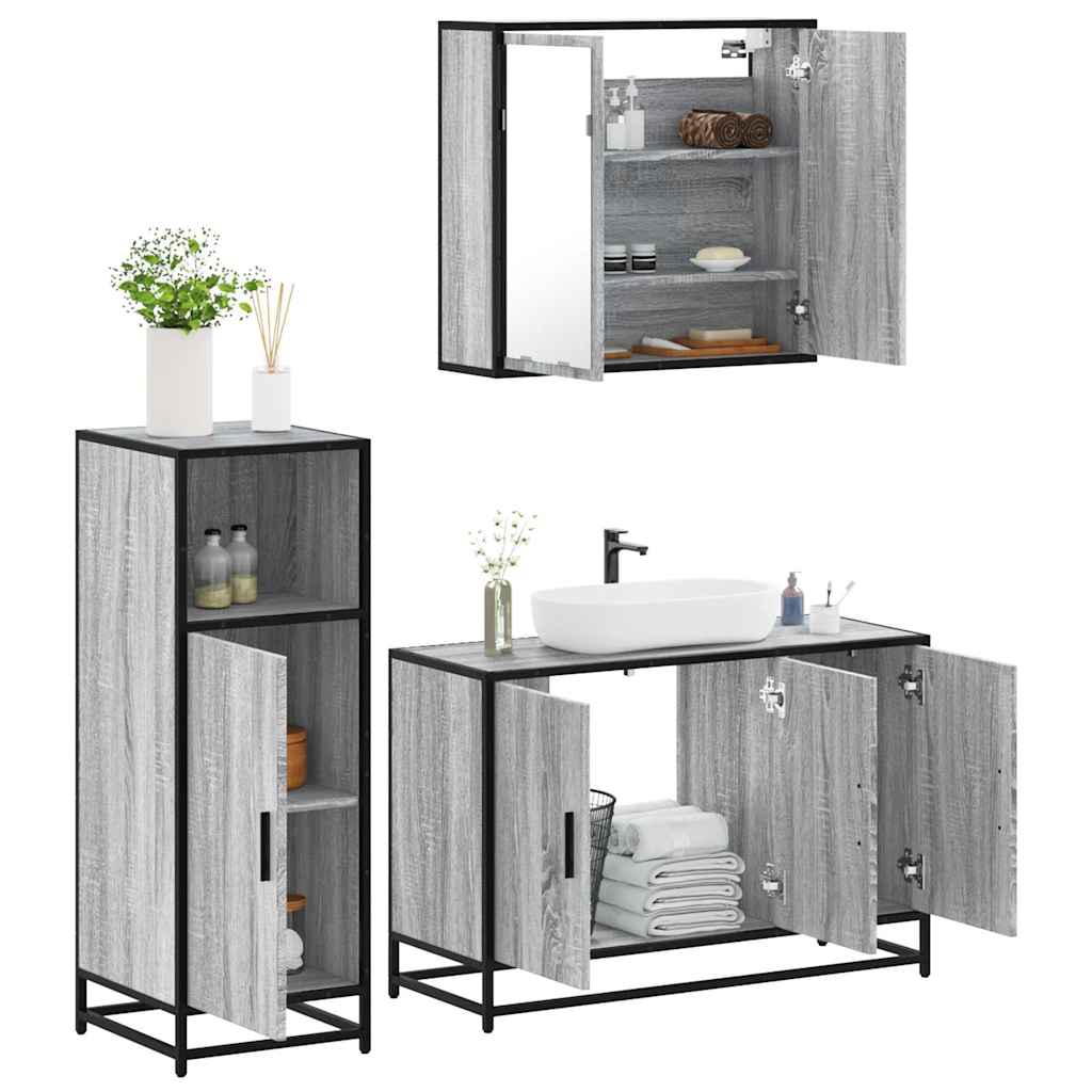 vidaXL 3 Piece Bathroom Furniture Set Grey Sonoma Engineered Wood 1