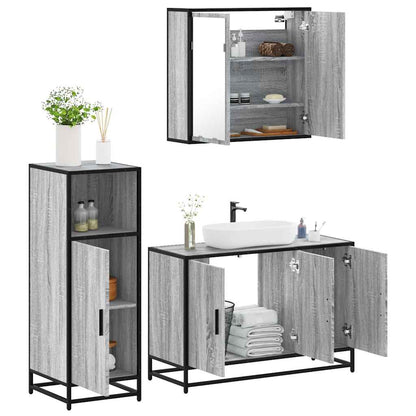vidaXL 3 Piece Bathroom Furniture Set Grey Sonoma Engineered Wood 1