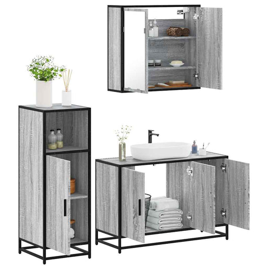 vidaXL 3 Piece Bathroom Furniture Set Grey Sonoma Engineered Wood 1