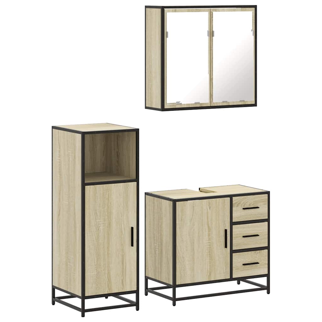 vidaXL 3 Piece Bathroom Furniture Set Sonoma Oak Engineered Wood 2