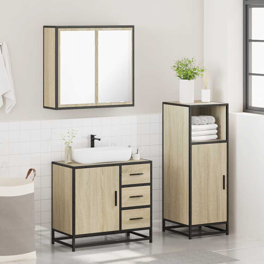 vidaXL 3 Piece Bathroom Furniture Set Sonoma Oak Engineered Wood 4