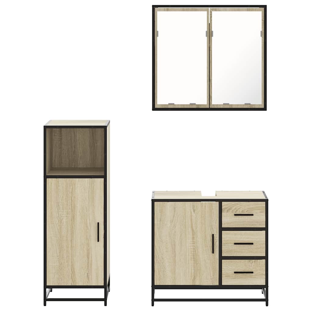 vidaXL 3 Piece Bathroom Furniture Set Sonoma Oak Engineered Wood 5