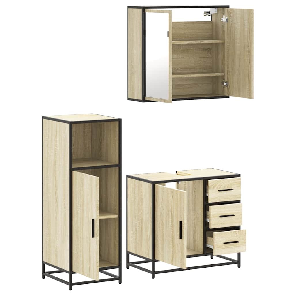 vidaXL 3 Piece Bathroom Furniture Set Sonoma Oak Engineered Wood 6