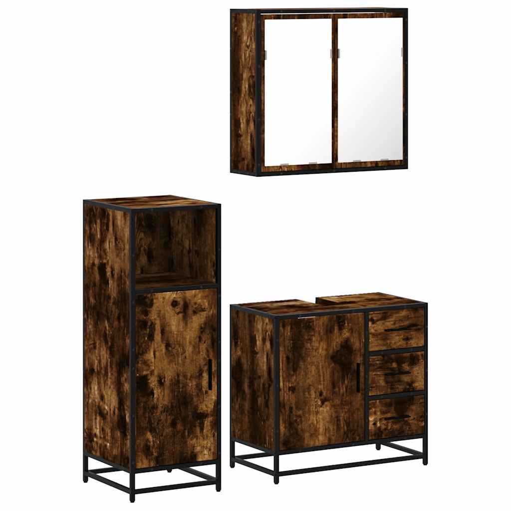 vidaXL 3 Piece Bathroom Furniture Set Smoked Oak Engineered Wood 2